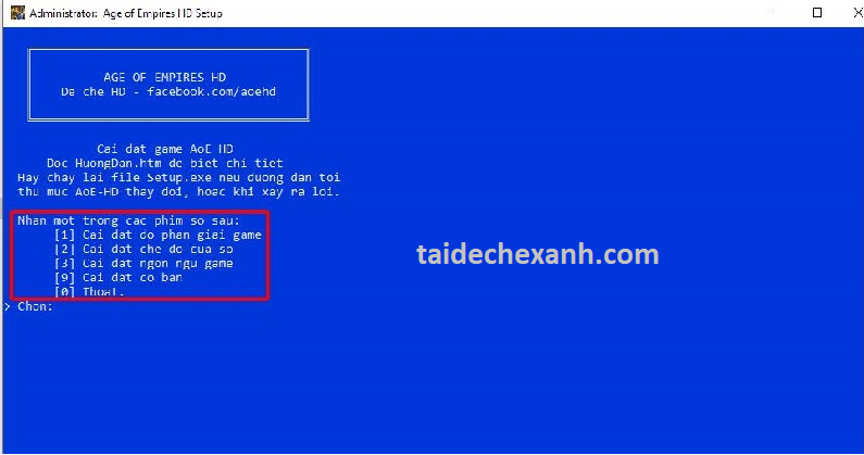 Tại chọn, bạn nhập số "9" và nhấn Enter