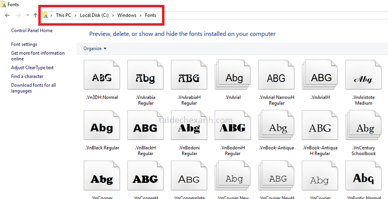 Vào Fonts > Dán toàn bộ file đã copy vào 